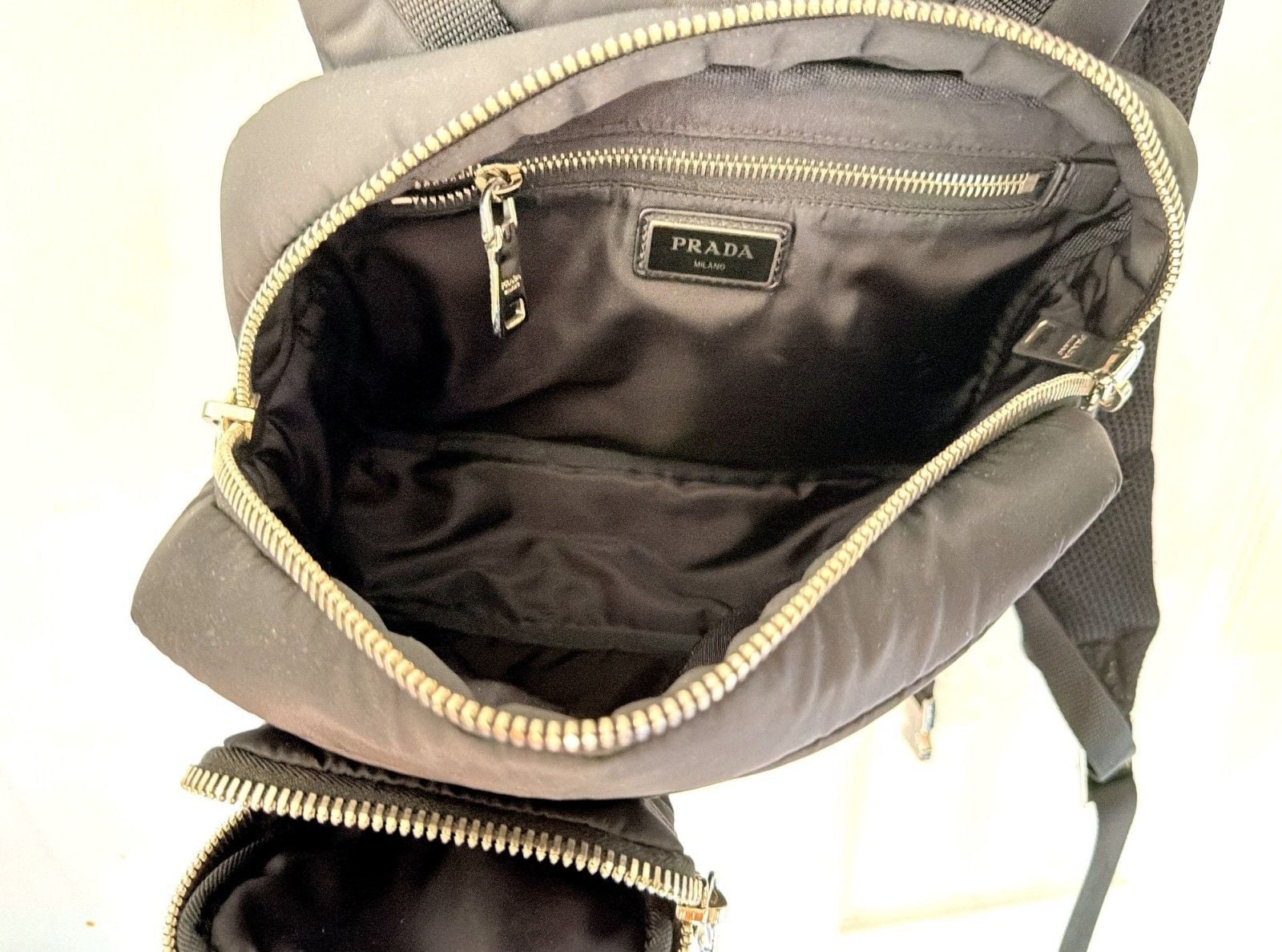 Prada Black Nylon Chest Pack, Olive Logo Stripe 3