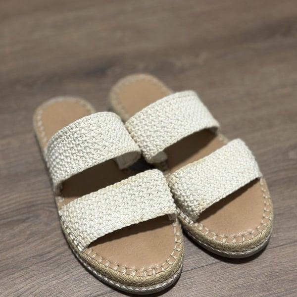 American Eagle Crochet Espadrille Slide Sandals Womens Beige Cream Slip On Sz 7