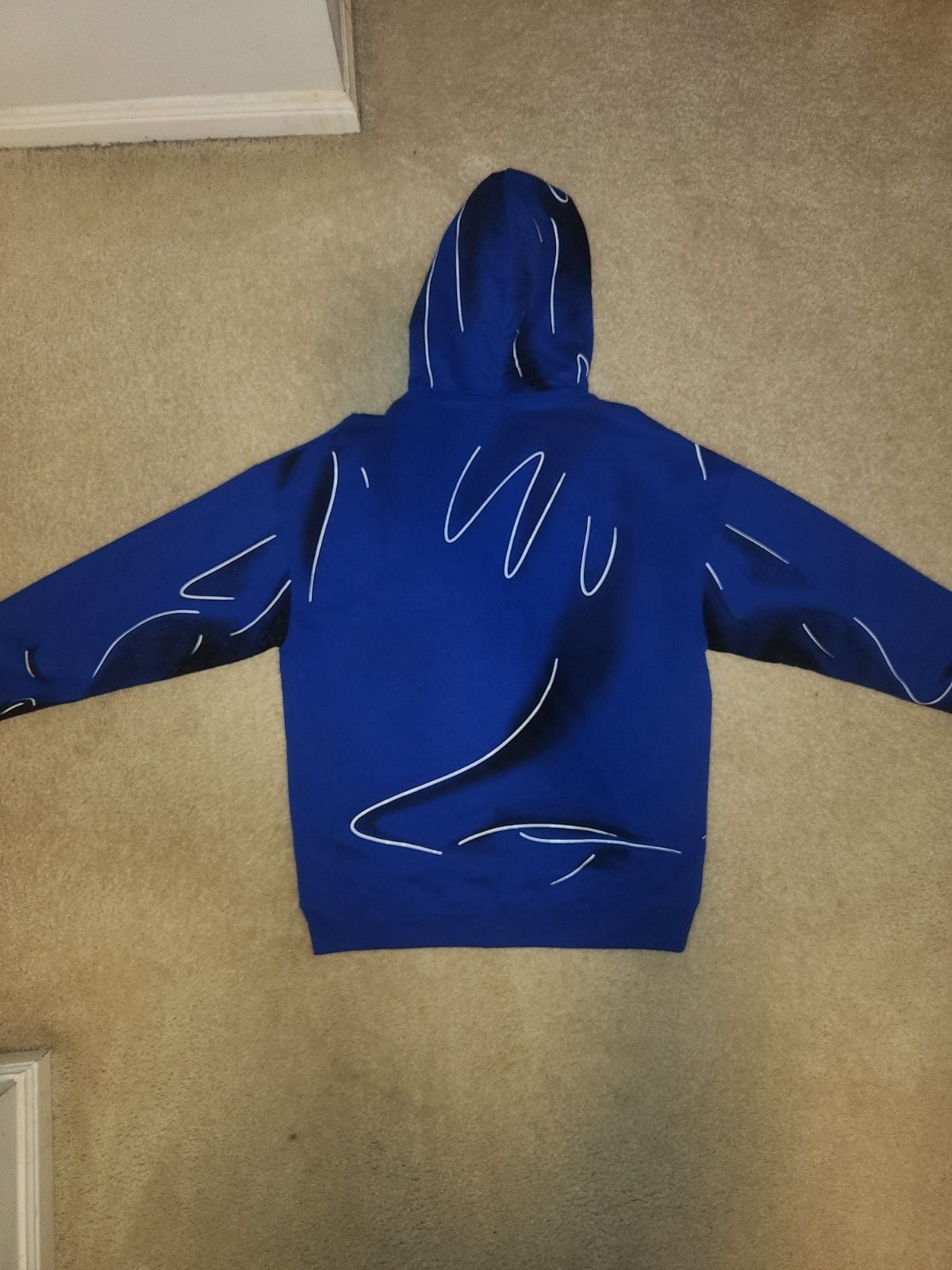 Moschino Men’s L Blue Pullover Hooded Fleece Hoodie Graphic Print Logo NWT 7