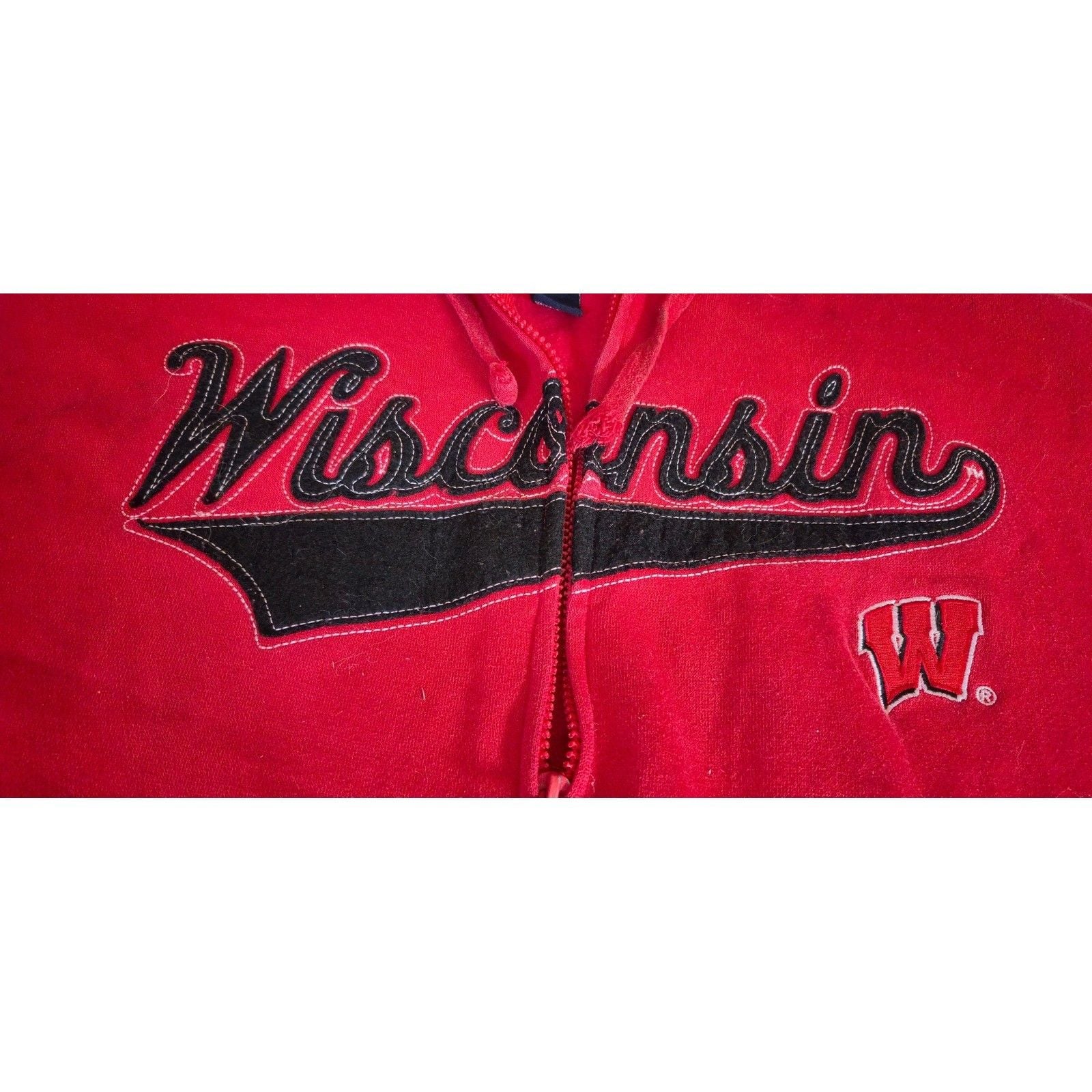 J America Wisconsin Badgers Full Zip Hoodie Red Embroidered Mens Large NCAA 3