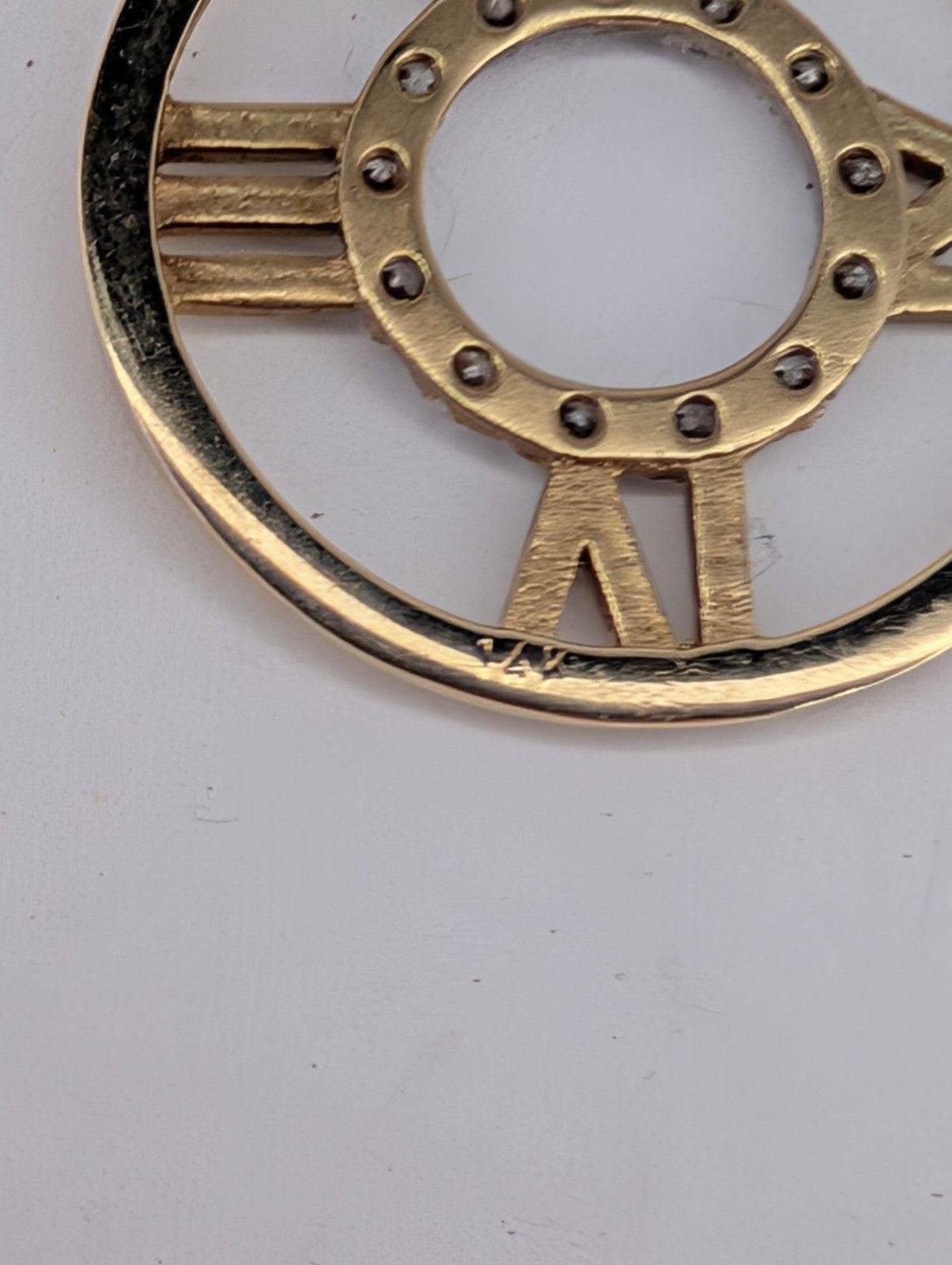 14k Yellow Gold Roman Numeral Clock Pendant 4