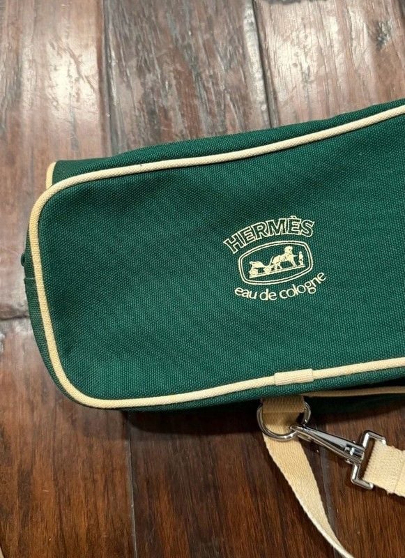 Vintage Hermès Eau de Cologne Green Canvas Promotional Toiletry Travel Pouch 11