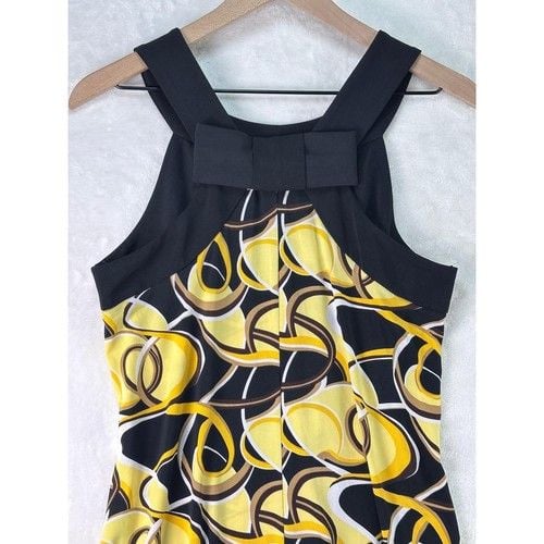 VTG Y2K ALYN PAIGE Abstract Yellow Geometric Midi Dress Size L Grunge Whimsical 14