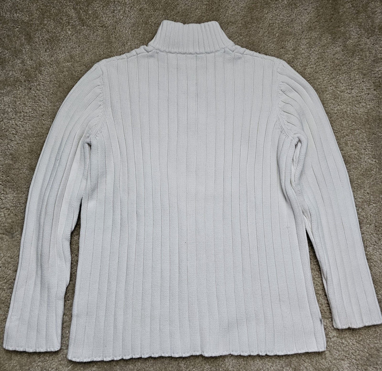 Lauren Ralph Lauren Women L White Ribbed Cotton 1/4 Zip Mock Neck Sweater 7
