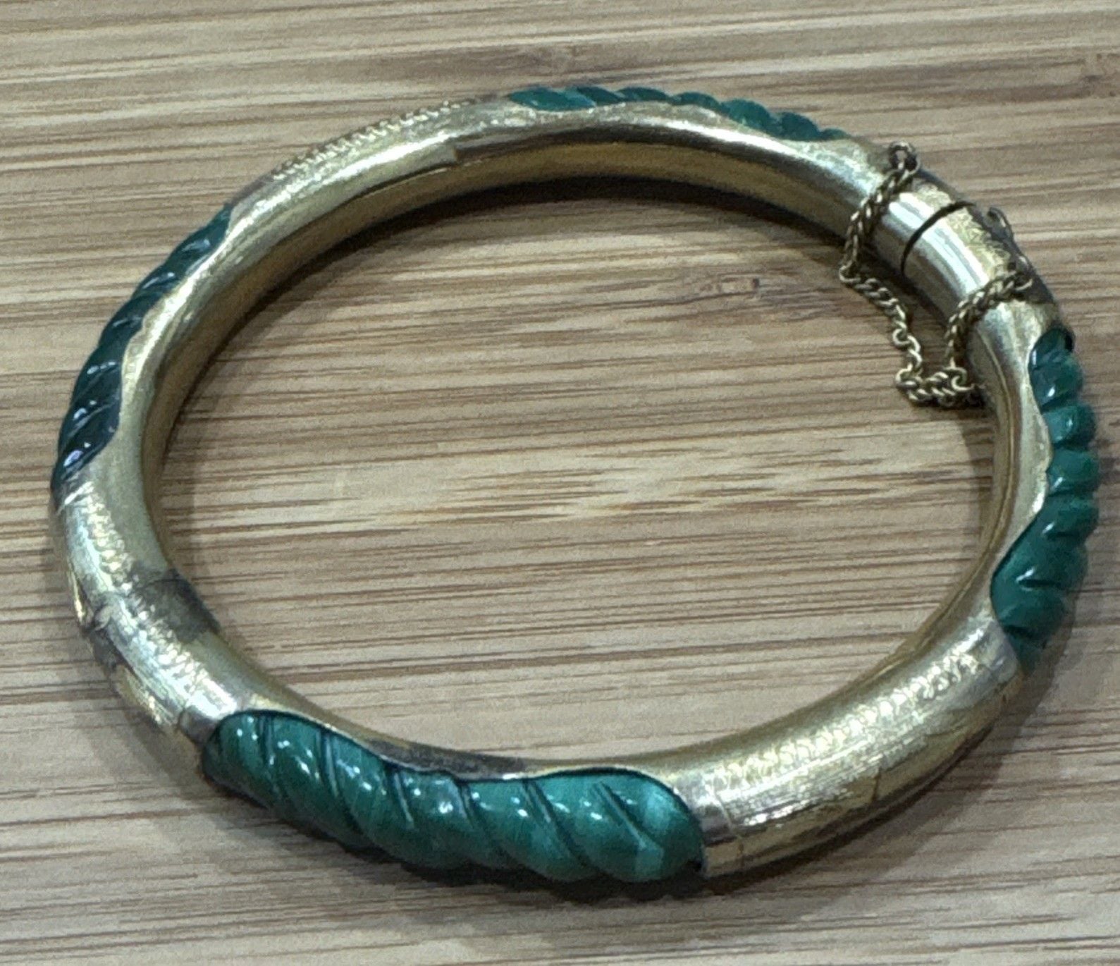 Vintage 925 Sterling Silver Carved Malachite Hinged Bangle Bracelet 30g Rare 3