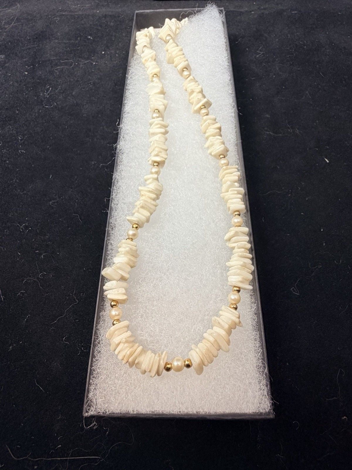 Vintage 20.5” White Coral Branch Chip Pearl Necklace Gold Tone Spacer Beads 29g 10