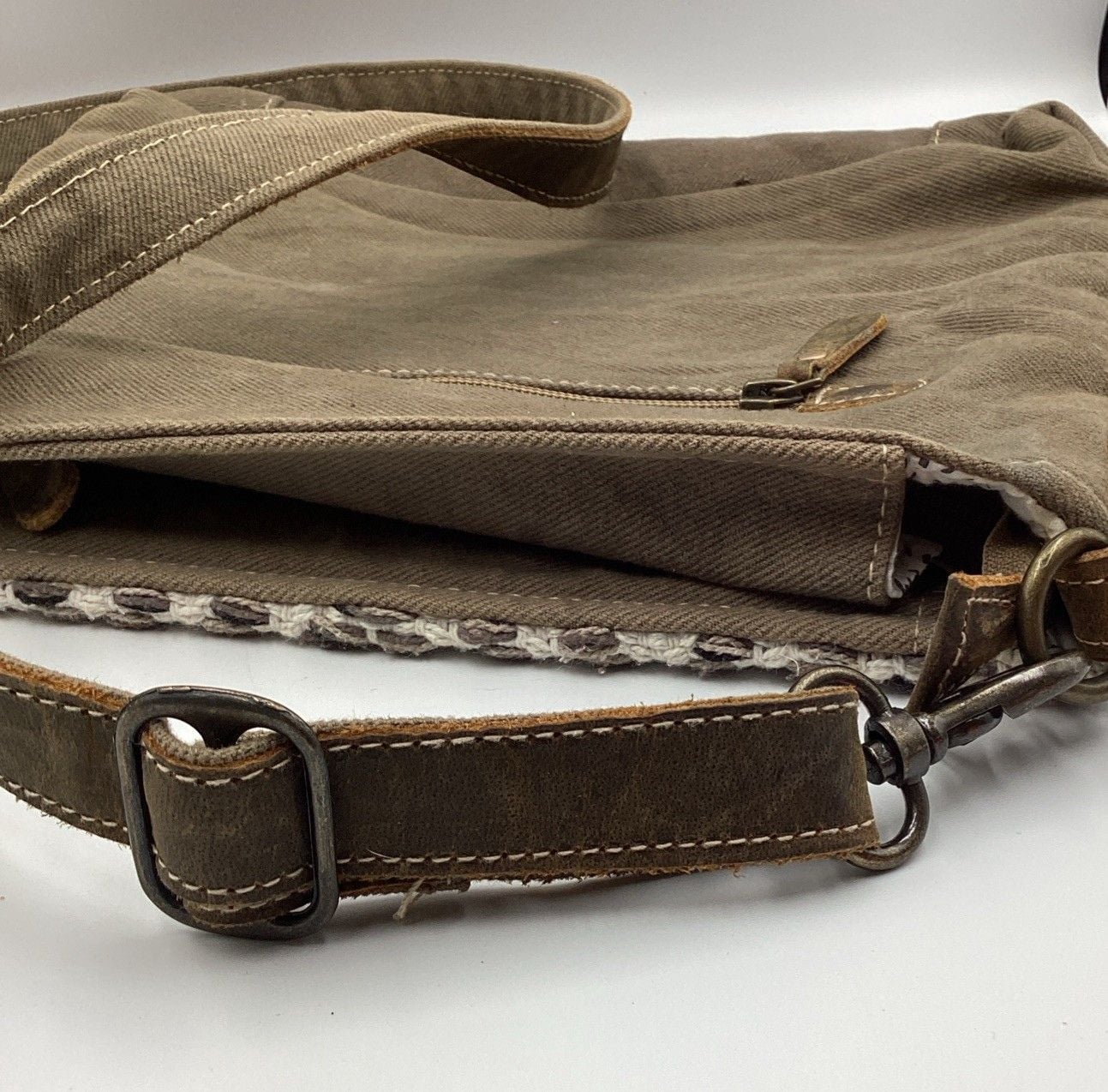 Myra Bag Genuine Leather Canvas Diamond Crossbody Shoulder Bag Boho 10