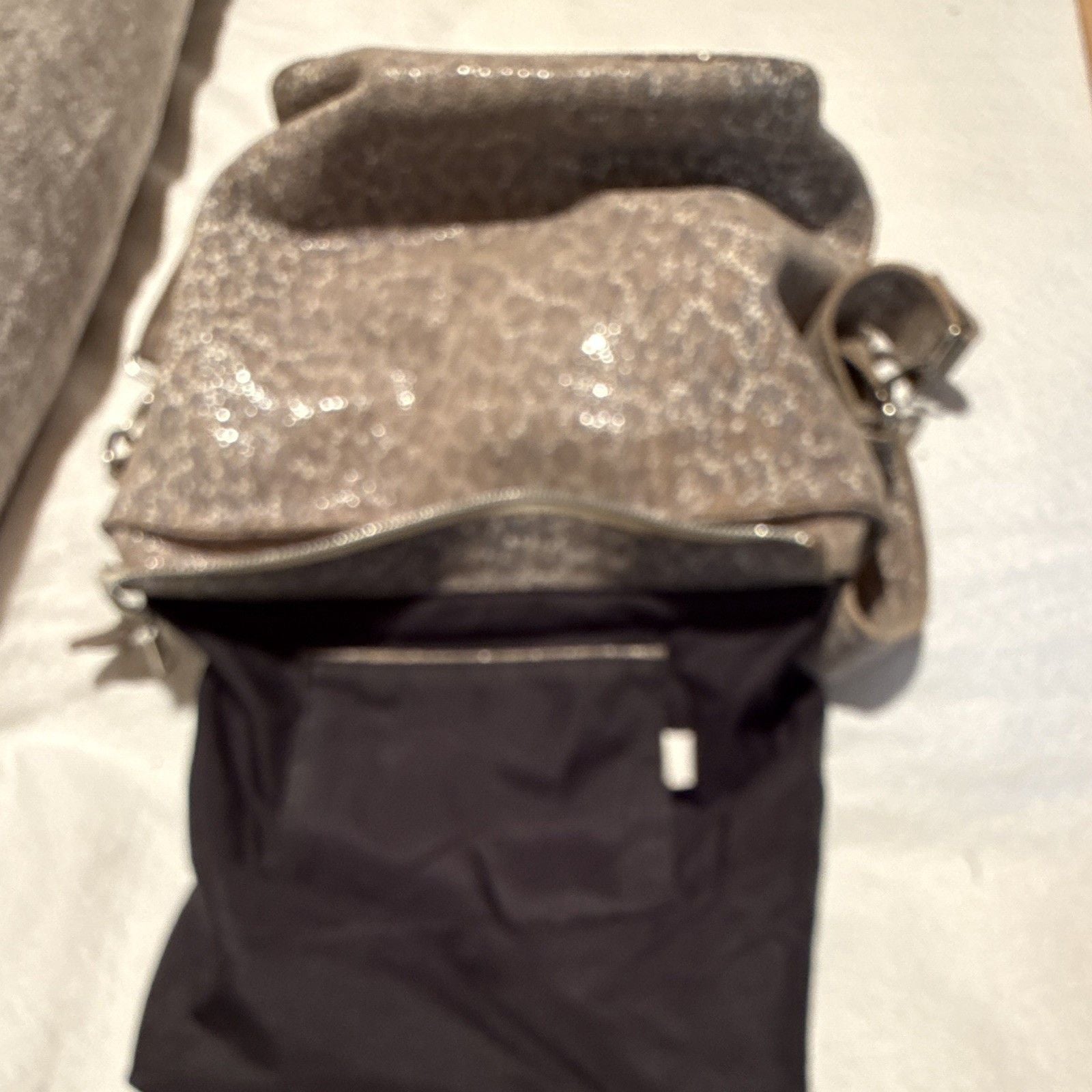 CoFi Genuine Leather Metallic Snakeskin Crossbody Shoulder Bag Beige Taupe 10