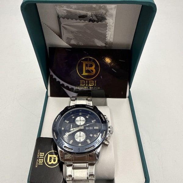 🔥 BIBI Mens Chronograph Watch Blue Silver Stainless Steel 38mm B0247 NEW In BOX