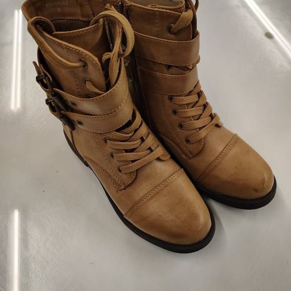 Brown Lace-Up Ankle Boots with Zipper and Buckle