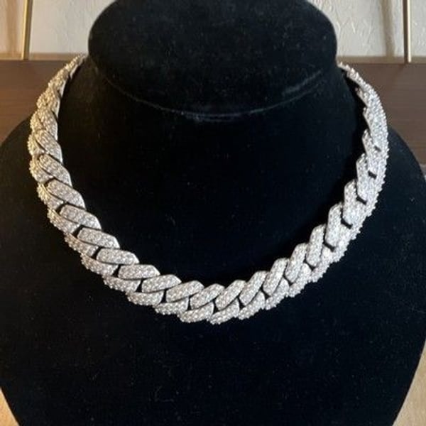 GLD Cuban Link Chain Necklace Silver Cubic Zirconia Statement Hip Hop Fashion