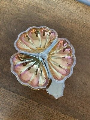 Vintage Jeannette Carnival Glass Marigold 3 Leaf Clover Candy/Nut Dish 7” W. 1