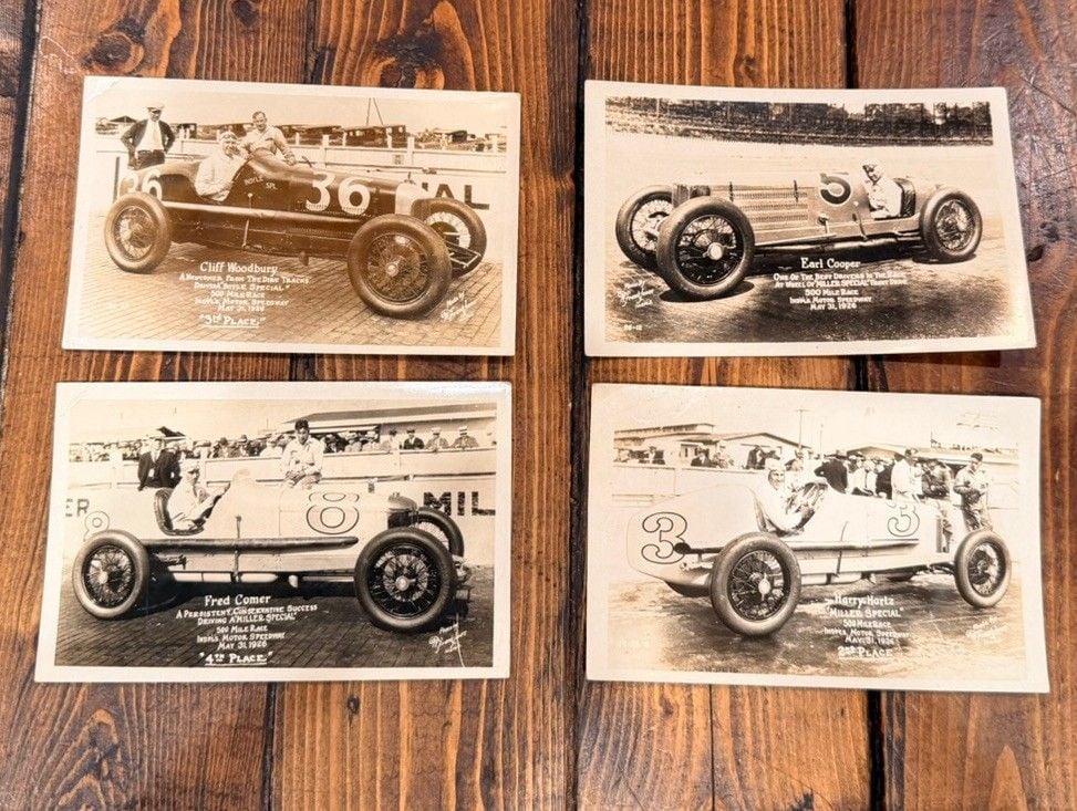 4 Vtg 14th Annual Indianapolis 500 Indy RPPC Photo Postcards 1926 “Miller Special” Cooper Hartz Woodbury Comer 3