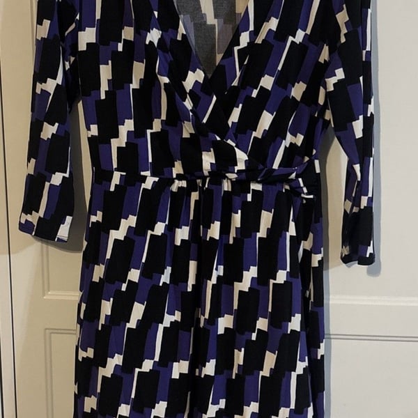 Banana Republic Fit & Flare Dress Womens Medium Multicolor Geometric 