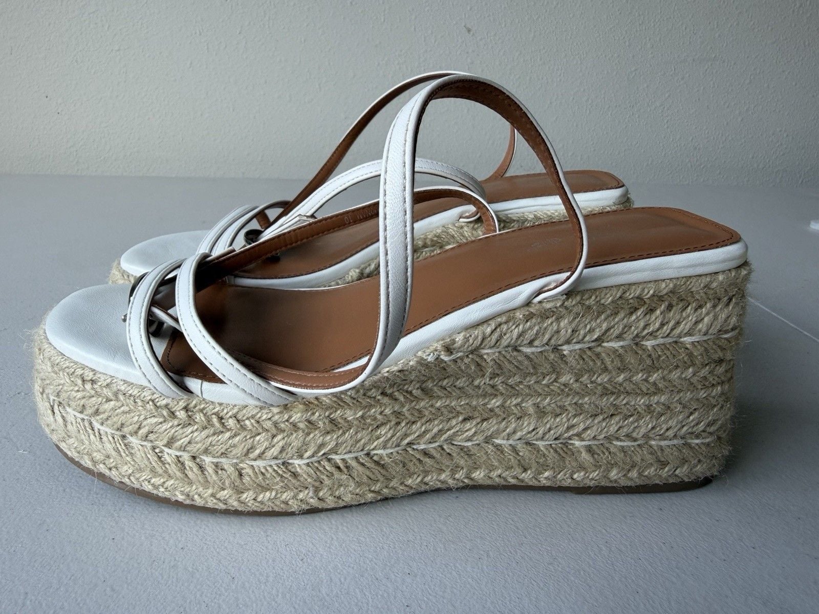 Rahonali Women’s White Leather Espadrille Wedge Sandals Slip On Straps 10 3