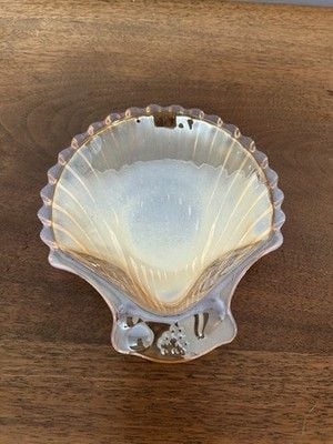 Vintage Carnival Glass Trinket Dish IRIDESCENT Glass Marigold Seashell 6" MINT 2