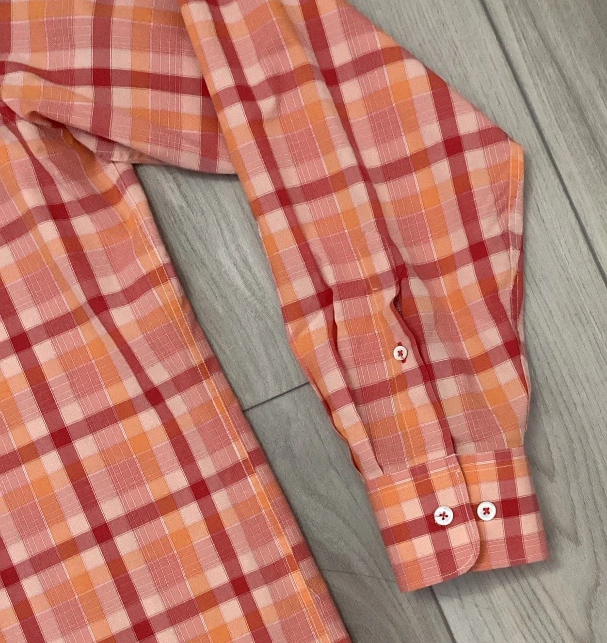 Bugatchi Uomo Button Up Shirt Men’s Large Classic Fit Long Sleeve Plaid Orange 5