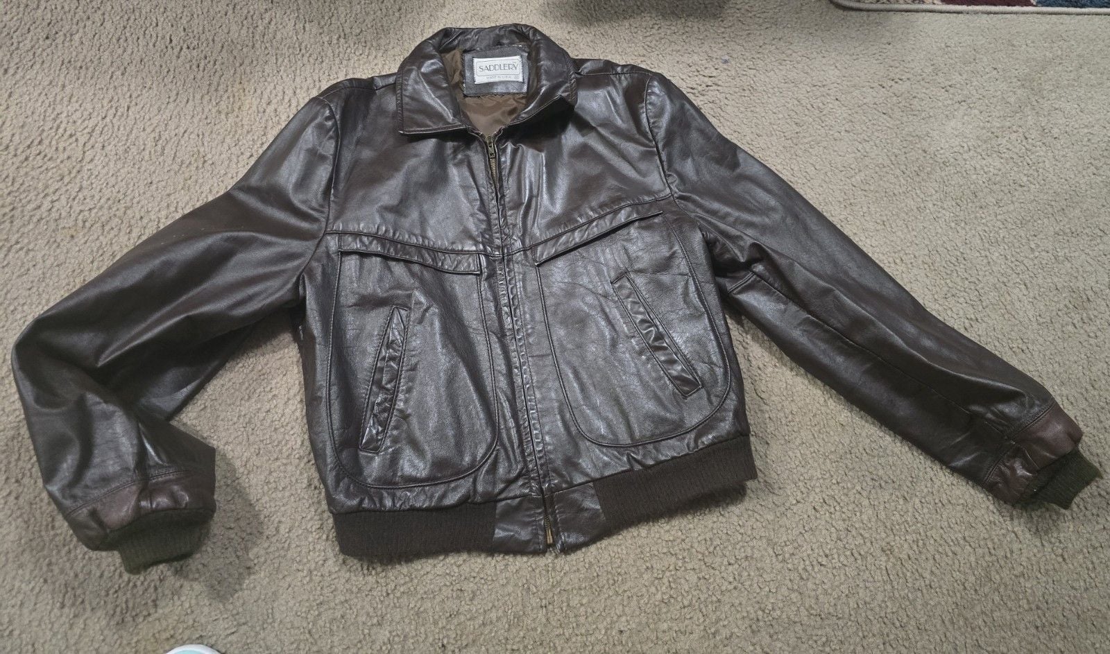 Vintage Saddlery Sportswear 80s Mens Sz 46 XL Brown Leather Jacket Made In USA 2