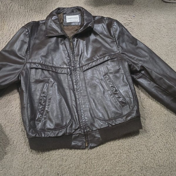 Vintage Saddlery Sportswear 80s Mens Sz 46 XL Brown Leather Jacket Made In USA