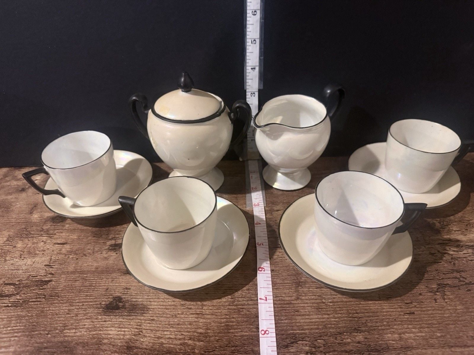 Rare Opalescent Bavaria Germany Opal Iridescent Demitasse Coffee Tea Set 2