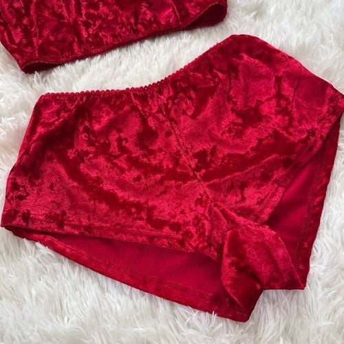 Womens Red Velvet Spaghetti Straps Camisole Shorts Lingerie Pajama Set Small 5