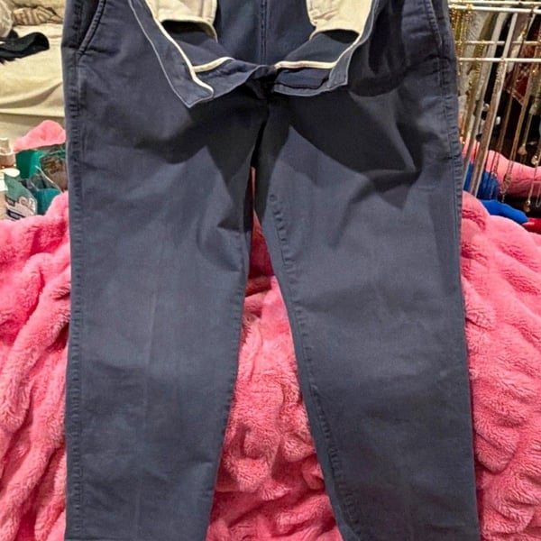 Duck Head Men's Blue Stretch Twill Casual Pants 35x32 Straight Flat Front