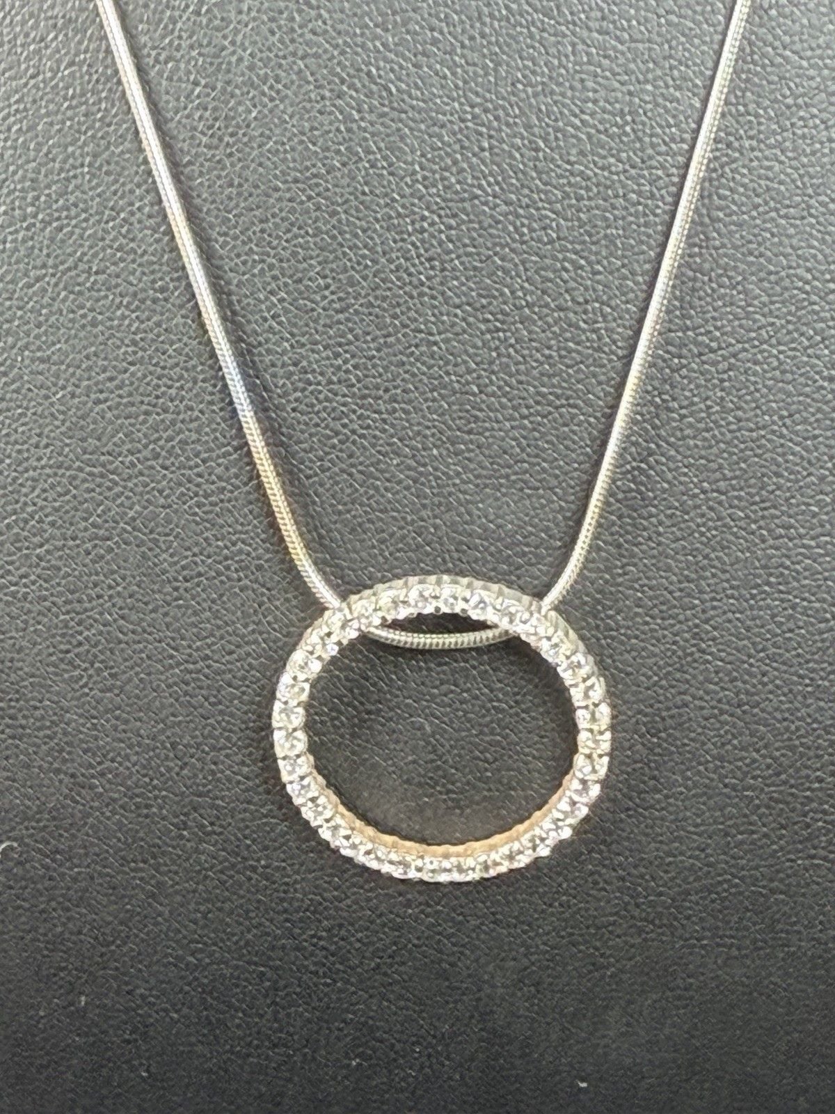 Vtg Signed RSE Sterling Silver Eternity Circle Pendant Necklace 925 Clear CZ 8