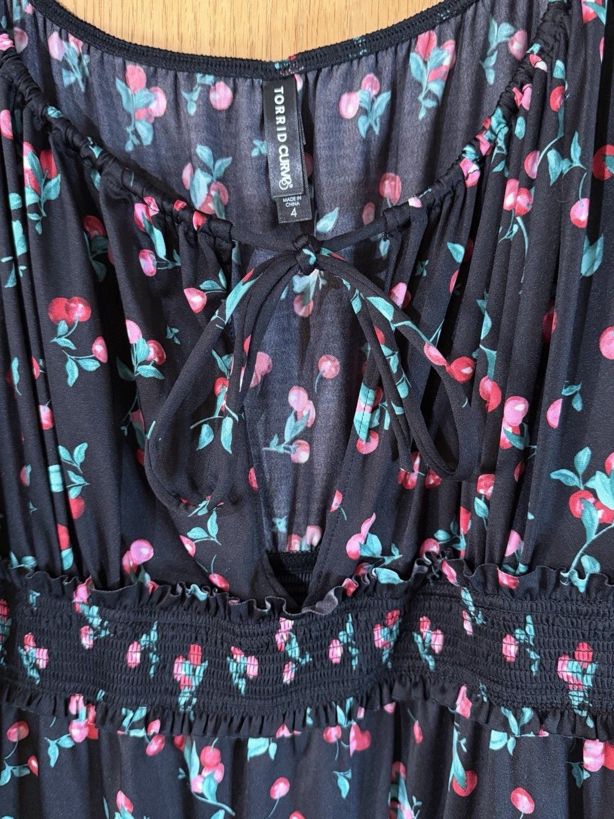 Torrid Cherry Print One Piece Bodysuit Black Pink Blue Plus Size 4 Adjustable 3
