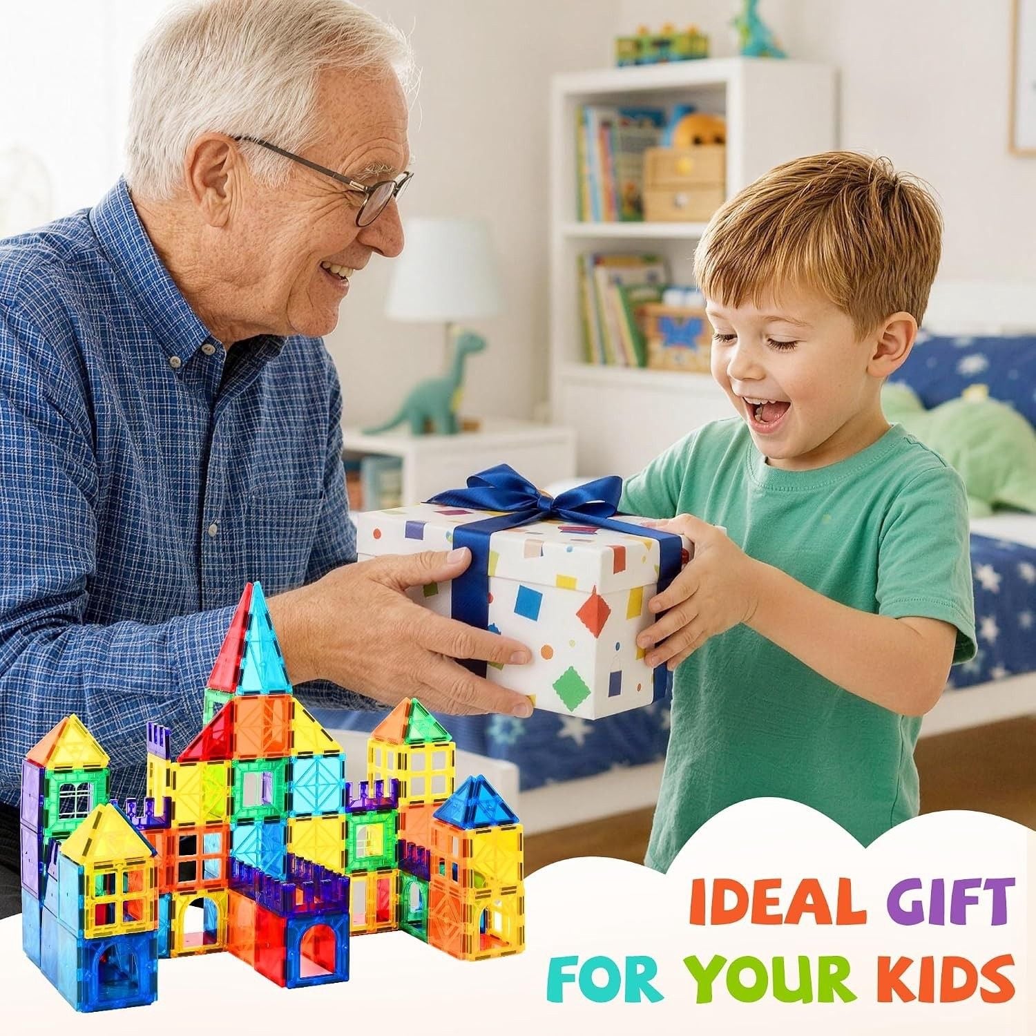 220 Pcs Magnetic Tiles, 3D Magnetic Blocks Set with 2 Cars, STEM Toys 6