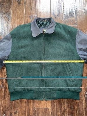 Vintage Field and Stream Bomber Jacket Mens Large Green Wool & Blue Suede 16