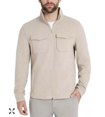 Kenneth Cole Full Zip Stand Collar Jacket - Beige w/ Chest Pockets - Men's XXL 10