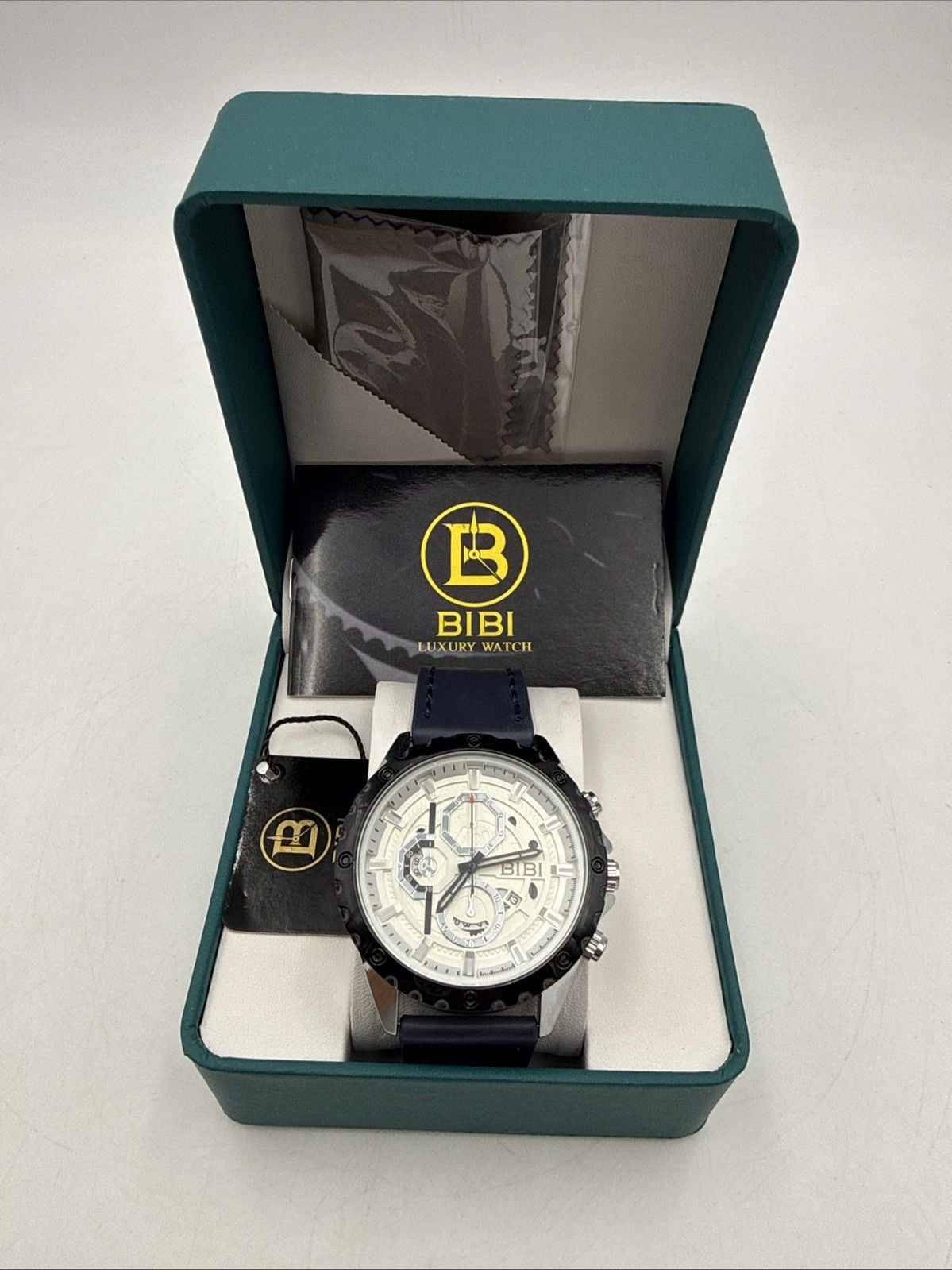 🔥 BIBI Men’s Watch B0184 Blue Strap Silver Case Black Bezel Date 40 mm NIB 🔥 2