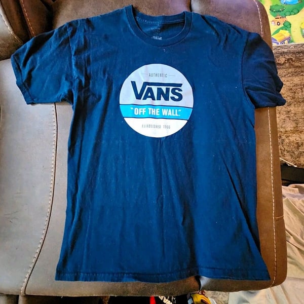 VANS Off The Wall Blue Graphic Logo Print Crew Neck T-Shirt Men's Regular L