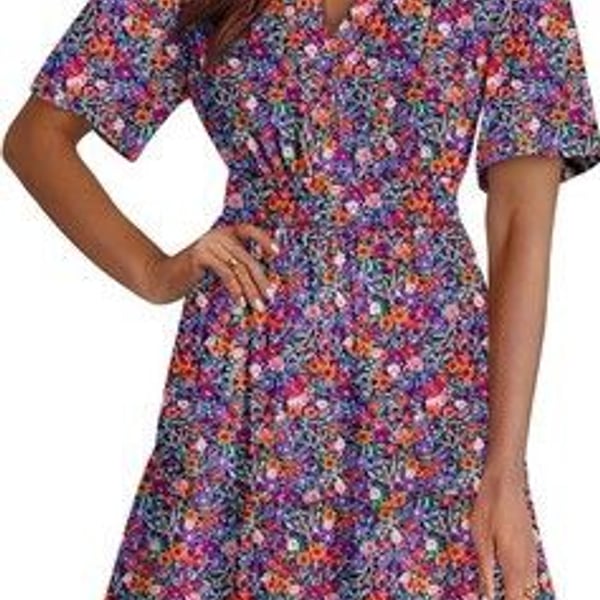 Dokotoo Women's V-Neck Floral Lace Mini Dress Long Sleeve Boho Flowy Fall-SIZE L