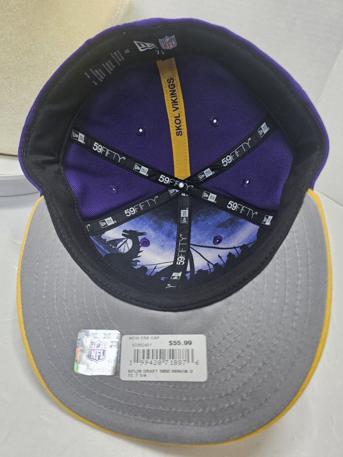 New Era Minnesota Vikings 59FIFTY Fitted Hat 7 1/4 Purple Gold Pre-Curved NWT 9