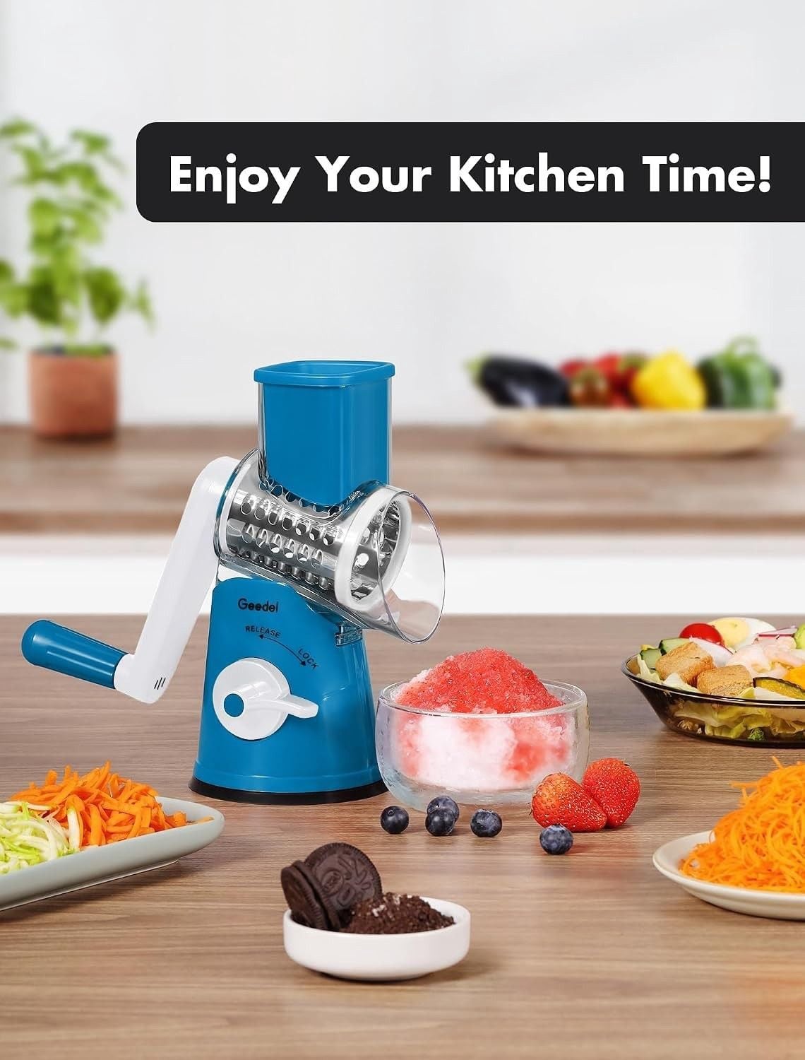 Geedel Rotary Cheese Grater Hand Crank, Cheese Shredder Vegetable Slicer 2