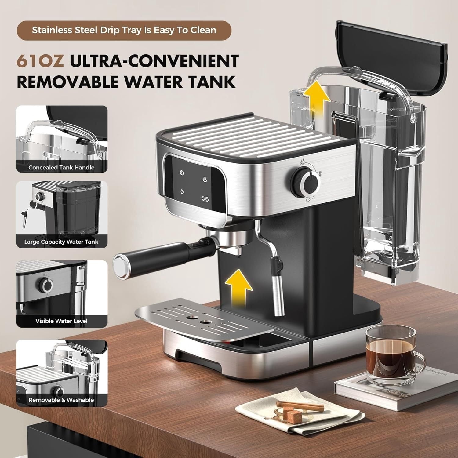 Compact Espresso Machine Professional 20 Bar with Touch Panel, Black 6