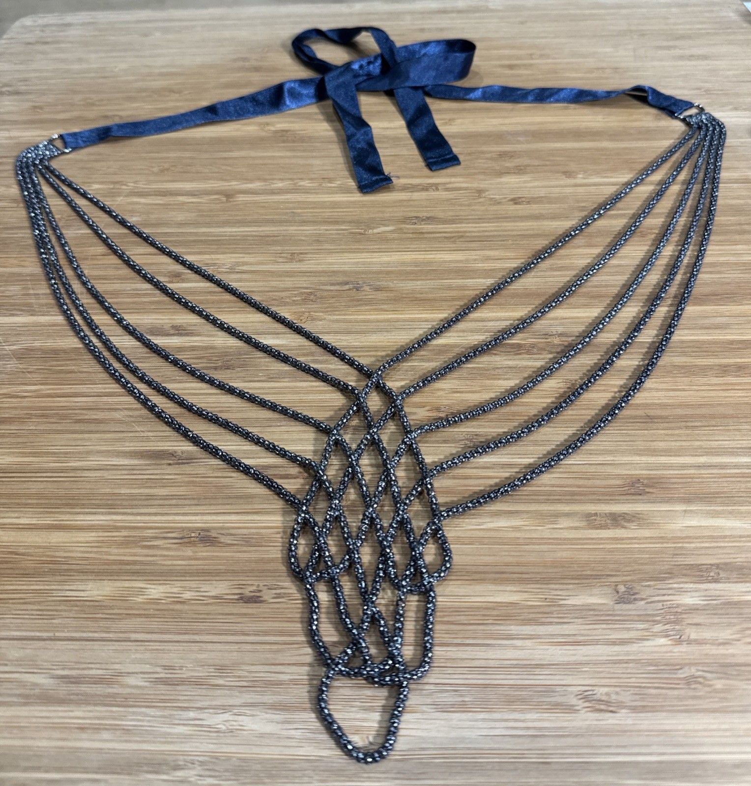 Gunmetal Beaded Drape Belt Waist Chain Goth Witch Spider Web Halloween Costume 2