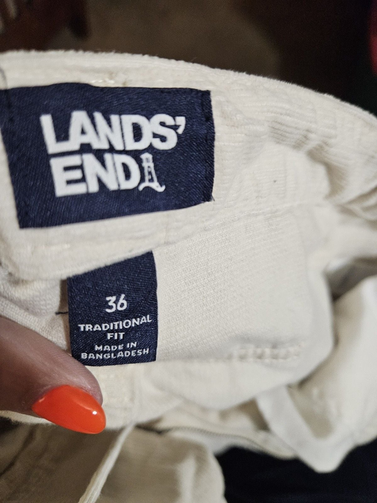 Lands End Mens Cream Corduroy Pants 36 4
