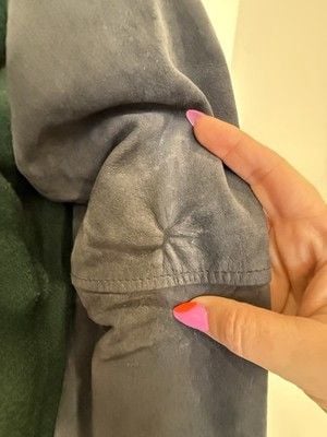 Vintage Field and Stream Bomber Jacket Mens Large Green Wool & Blue Suede 9