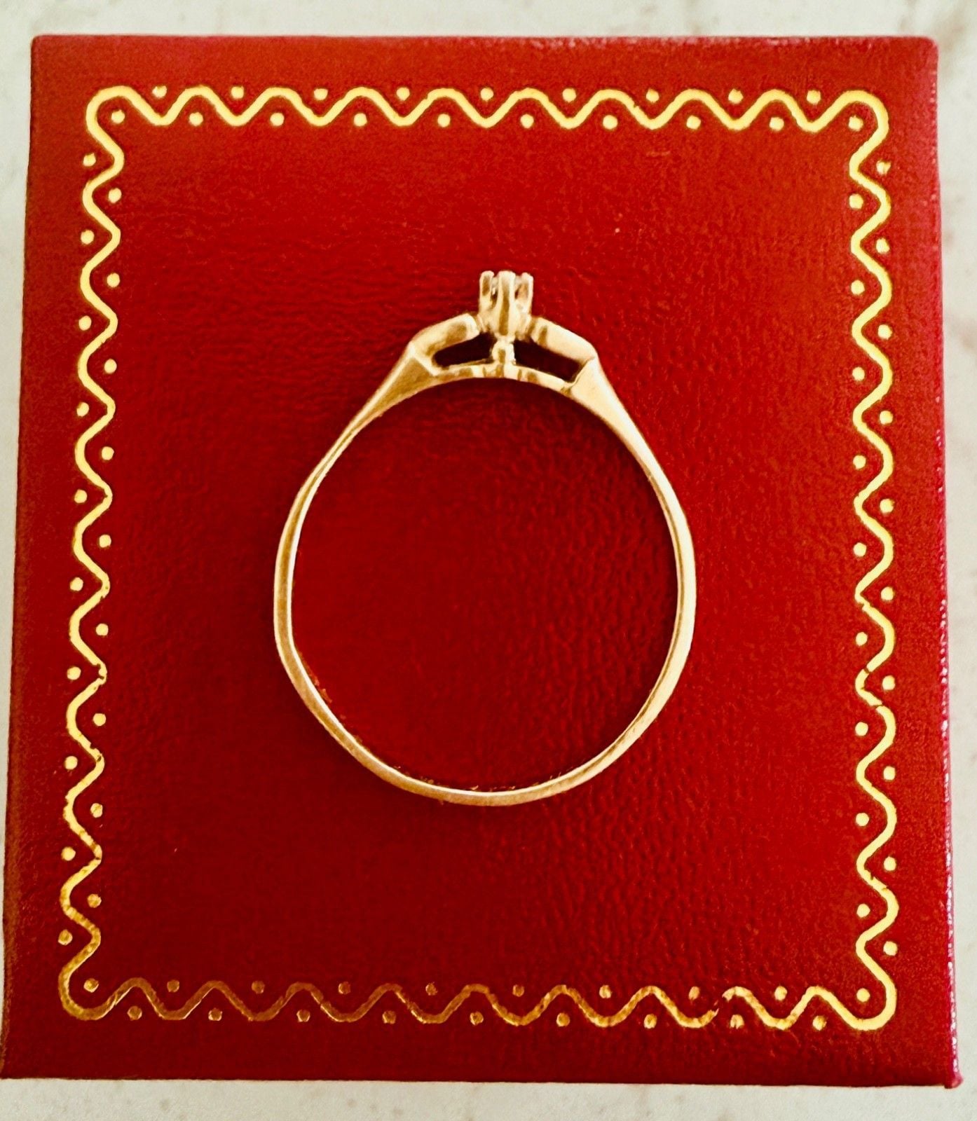 Antique 10K Gold Diamond Double Heart Size 8 Promise Solitaire Ring 10