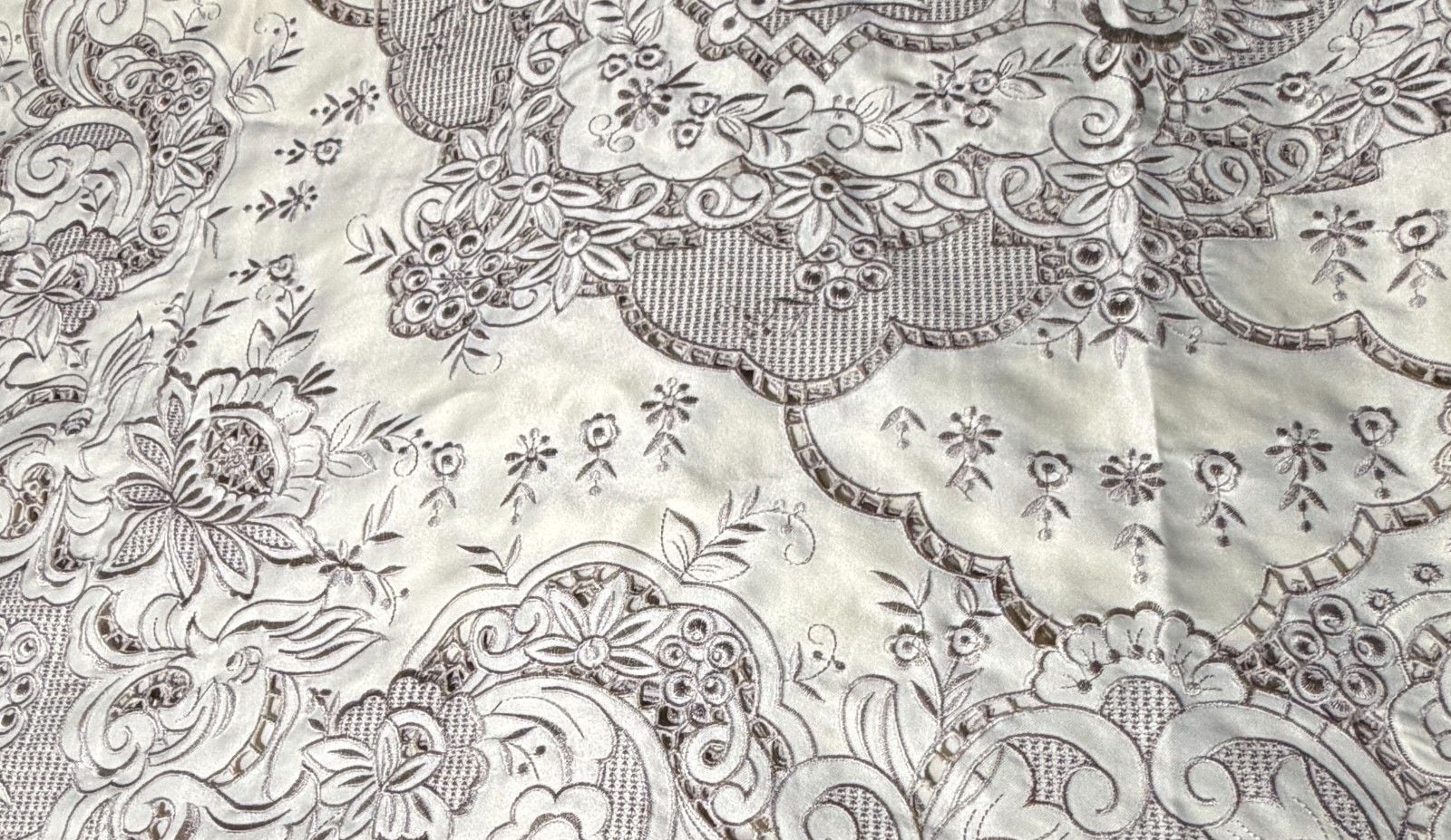 Handmade Dining Table Liner/Cover Set Embroidered Satin Floral Elegant ~7 Piece 3