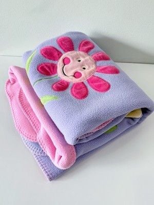 Vintage Okie Dokie Baby Girl Fleece Blanket Butterfly Ladybug Pink Purple 8