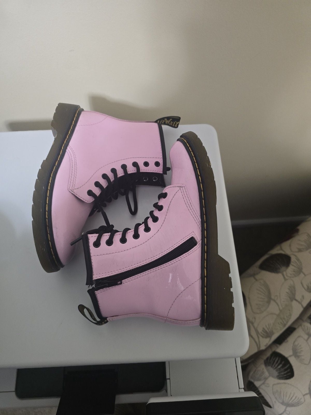Dr. Martens Patent Leather Pink Combat 1460 Boots Bounce Kids Girls Size 3 8