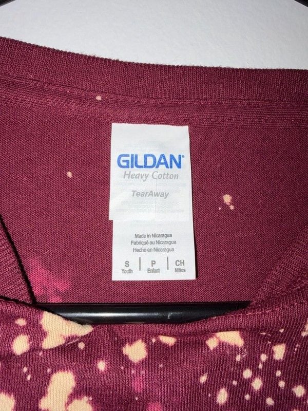 Gildan Heavy Cotton Maroon Bleach Splatter Acid Wash T-Shirt Youth Small 3