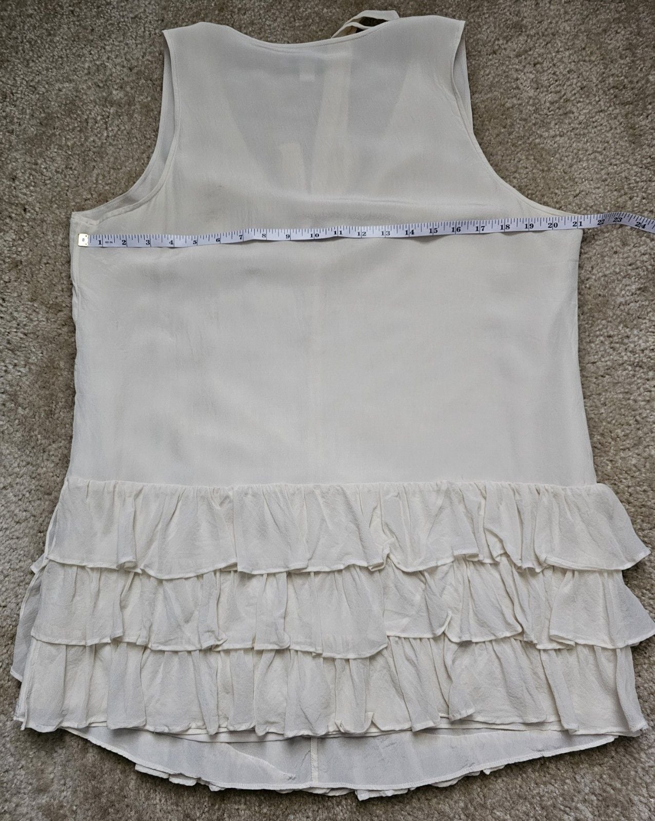 Banana Republic Women XL Ivory Ruffle Sleeveless Tie Front Blouse High Low 10