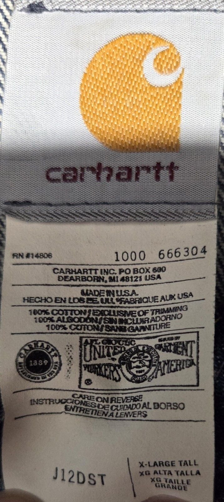 Carhartt J12 DST Blue Denim Jacket Button Front Point Collar Men's XLT Tall 4