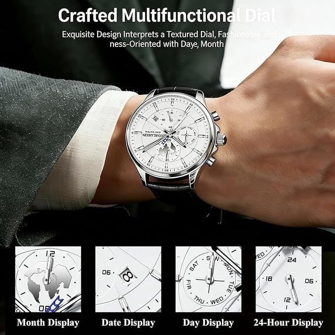 Louie Juelen Mens Automatic Watch White Dial Leather Strap 21 Jewels 30M Water 4
