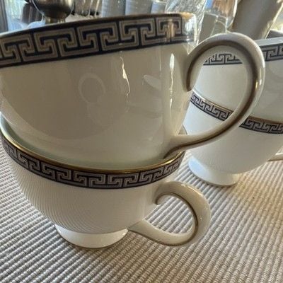 Set of 6 Wedgwood Bone China Cup Blue Greek Key Border Made in England 5