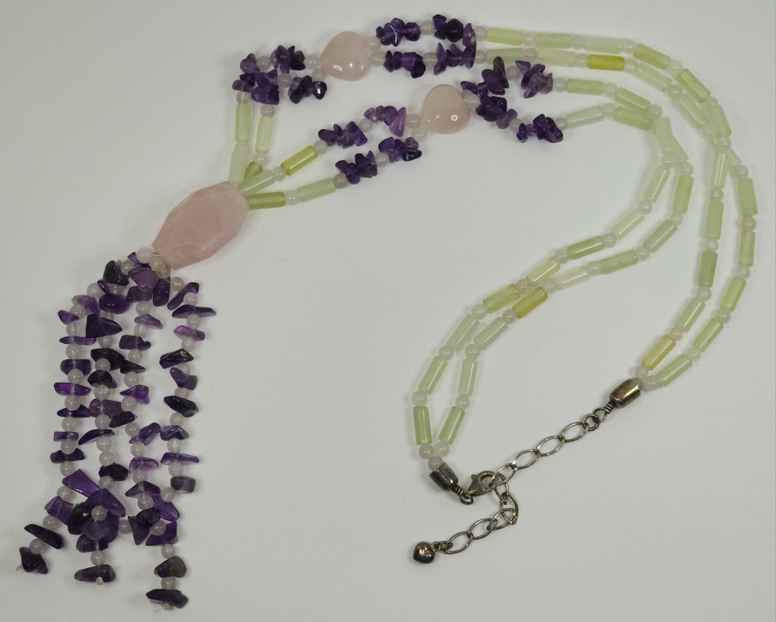 Jay King Desert Rose Trading Rose Quartz, Jadite, Amethyst Tassel Necklace 2
